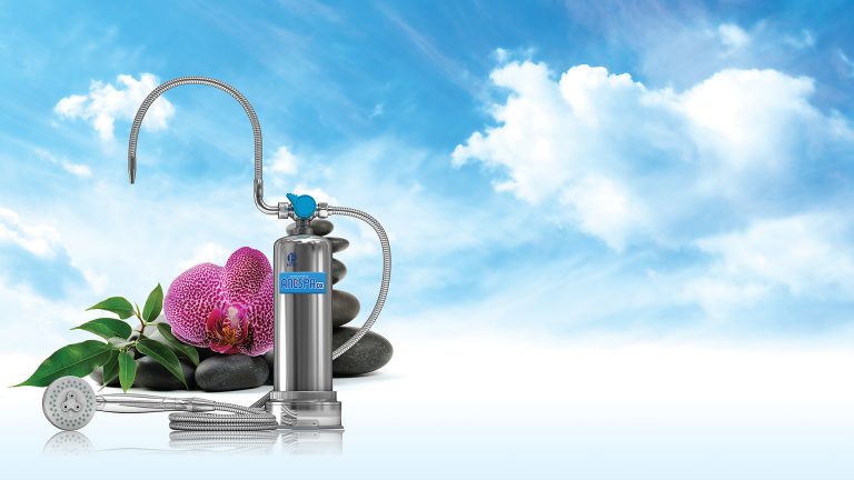 Σύστημα καθαρισμού μπάνιου Anespa DX από την Enagic με φυσικά φίλτρα και ιαματικά πετρώματα